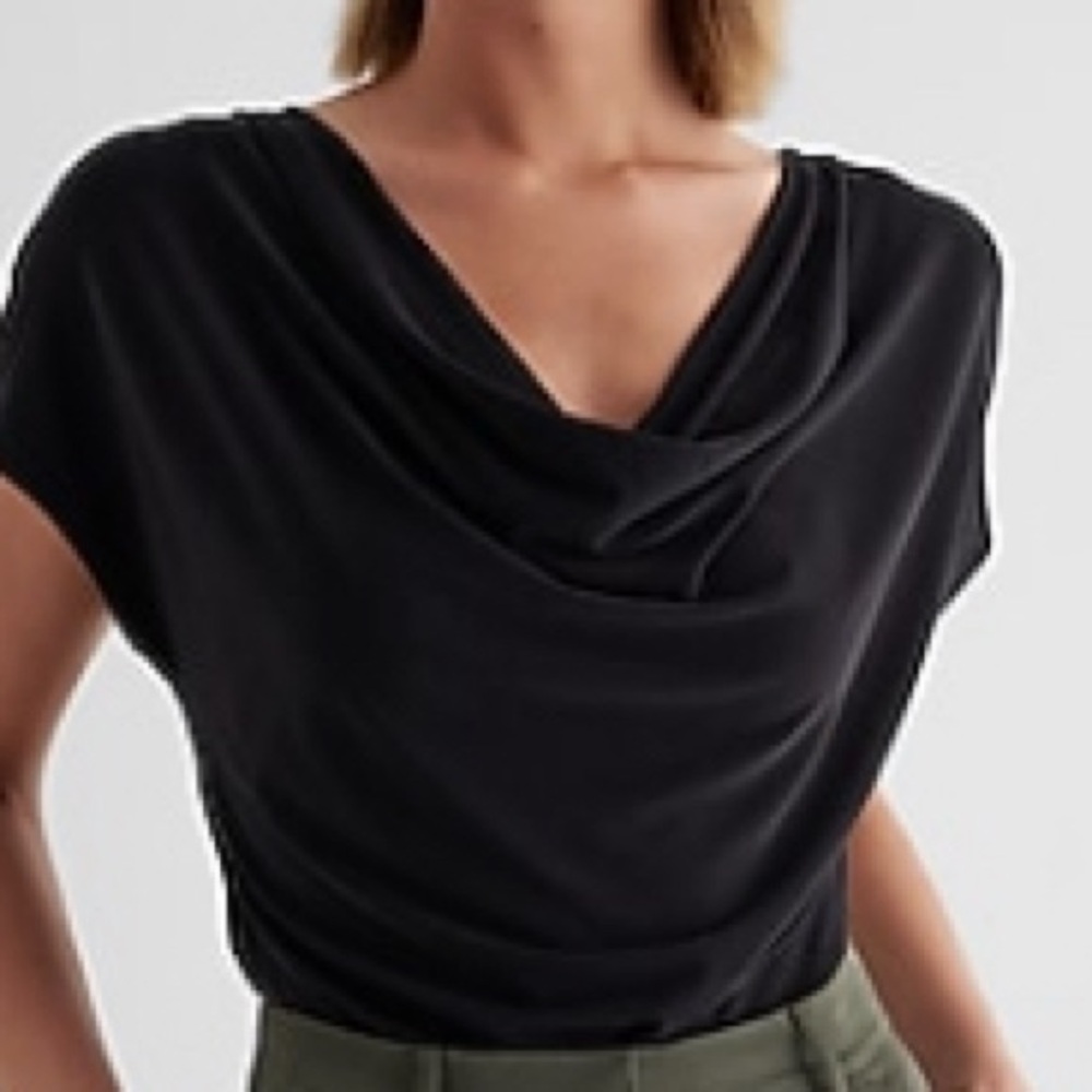 Express Draped Cowl Neck Short Sleeve Tee - Pitch Black